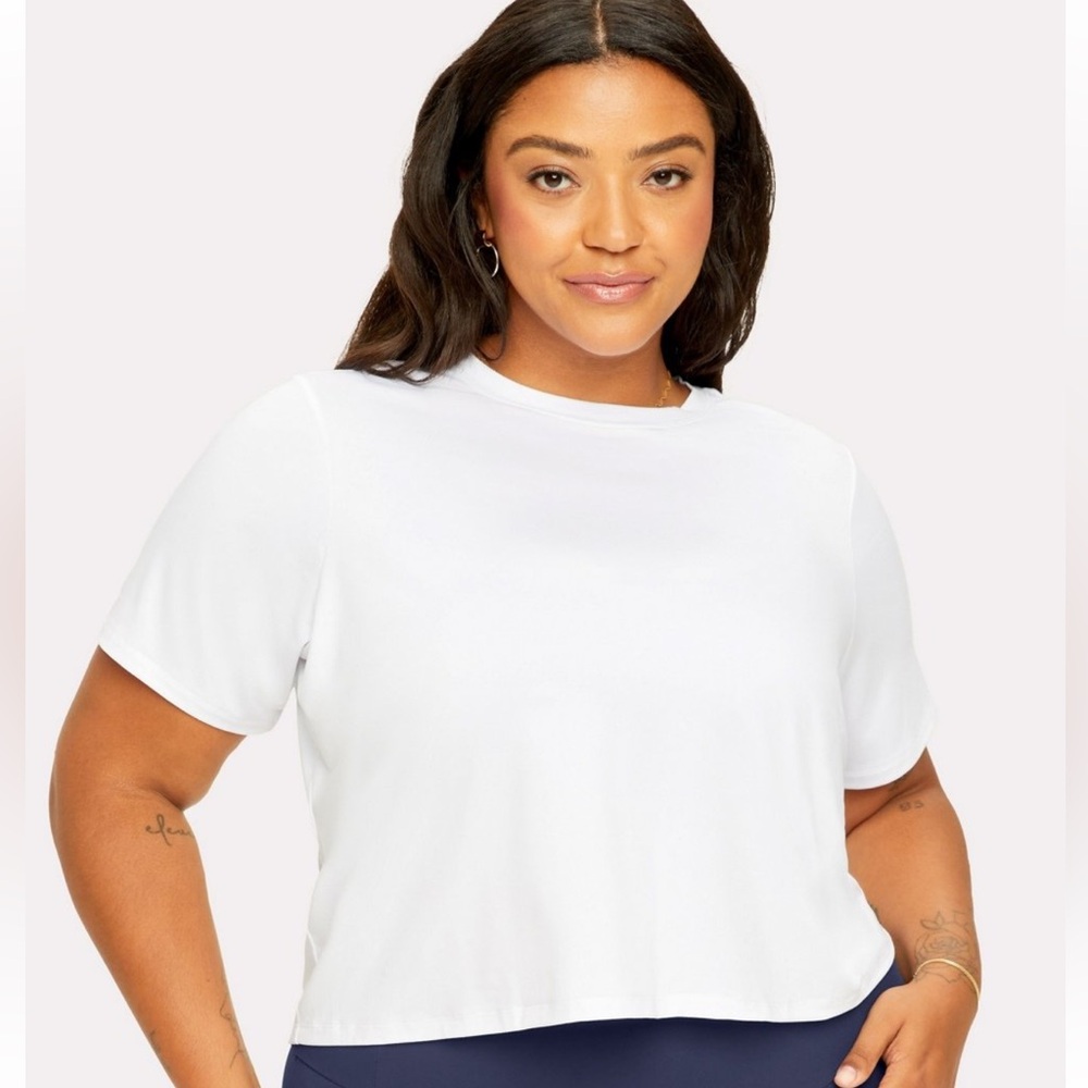 White Short Sleeve Crop Top; Yitty by Fabletics